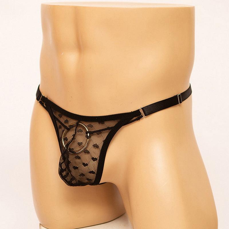 Men's Love-heart Pattern Thong Sexy Open Butt Panties Erotic G-string Penis Pouch Underpants Hollow Out Briefs Underwear