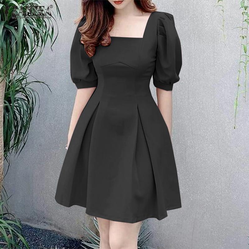 ZANZEA Летнее повседневное короткое платье с квадратным воротником и короткими рукавами