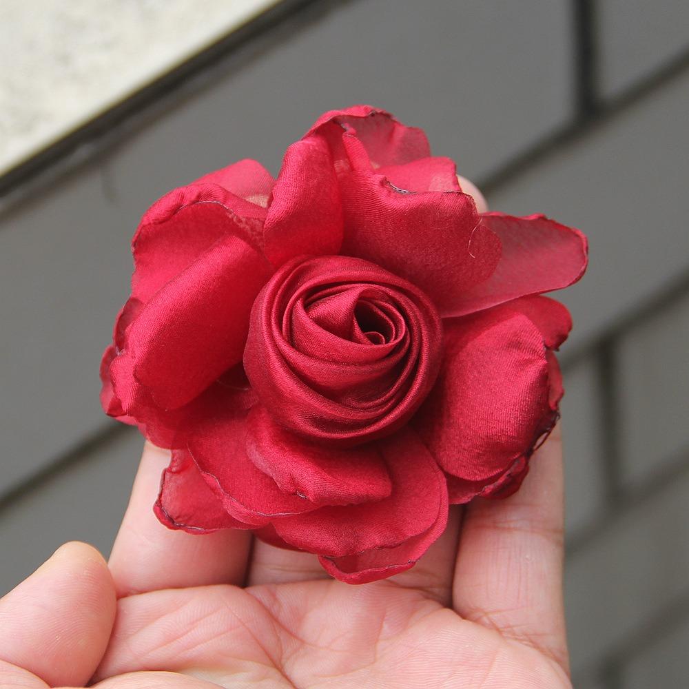 5Pcs DIY Artificial Roses Flower Organza Burnt Fabric Hair Flowers Women Hair Accessories
