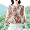 Летняя новая женская блузка с воротником-стойкой, модная повседневная блузка из шифона с принтом, рубашка, женские топы