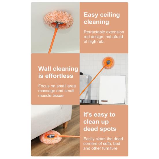 Flat Mop 360 Degree Rotatable Wall Ceiling Cleaning Mop with 3 Mop