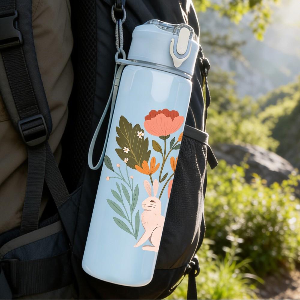 1PC Wild Flower Bouquet 750ml Color Plastic Sports Water Bottle Leakproof Flip Straw Lid Suitable for Sports Office Home Use