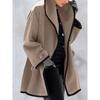 Women's Long Coat with Black Trim, Button Front Closure, Multiple Colors (Blue, White, Red, Beige, Purple, Gray, Black)