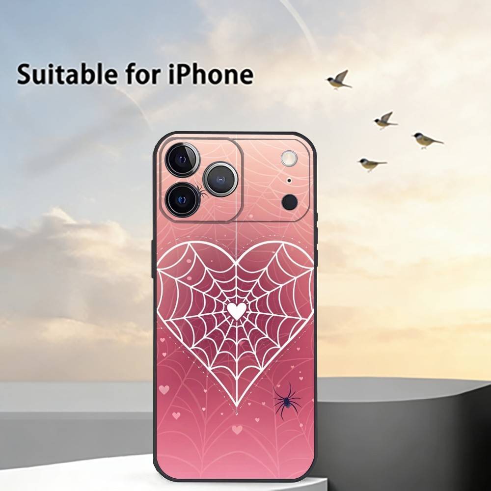 Крутой чехол для телефона в виде паутины и сердца H для iPhone 17, 16, 15, 14, 13, 12, 11 Plus, Pro Max, Другие Мягкий черный чехол