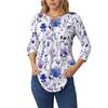3/4 Length Sleeve Womens Tops Summer T-Shirts Floral Print V Neck Casual Basic Tee Button Shirts Tunic Tops