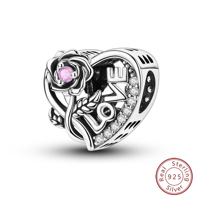 Настоящая медь Розовая серия Шармы-бусины в форме сердца Подходят для оригинальных браслетов Qikaola Сделай сам Украшения на День матери Подарок для мамы