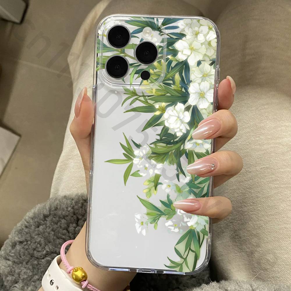 Цветочный чехол для iPhone 17 16 15 14 13 12 11 Pro Max Plus Air Mini 16E ProMax Прозрачный чехол