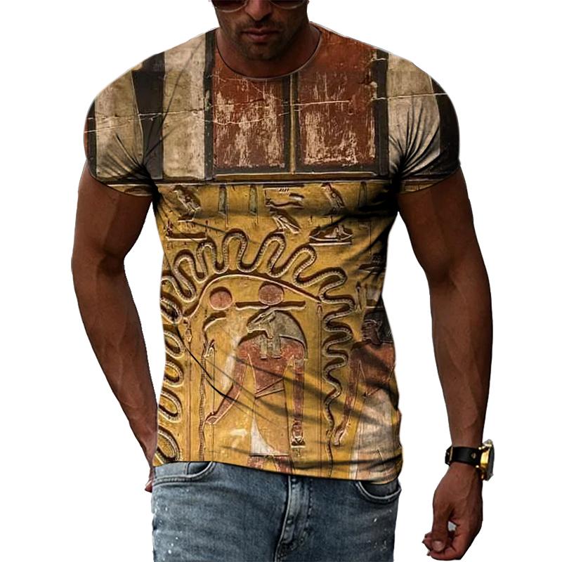 Летние Ретро египетские фрески графические футболки мужские повседневные личности крутая футболка с 3D принтом хип-хоп Harajuku футболка с короткими рукавами