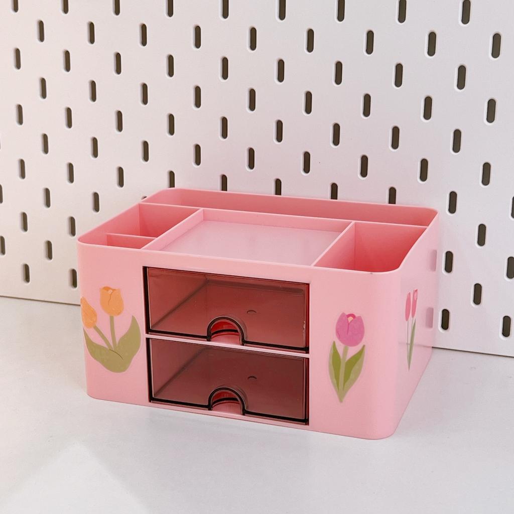 Kawaii Destop Organizer with Sticker Multi-function Lagre Capacity Drawer Stationery Holder Jewelry Hairclip Storage Student
