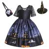 Kids Girls Halloween Costume Ghost  Dress Witch Hat Pumpkin Skull Printed Fancy Dress Up Cosplay Party Outfits