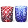Mizukage Kiriko Pair of Rocks Diamond Red Current Model J-kitchens Glasses, 80xH90mm, 280cc, Pattern, & Blue, Bisho,