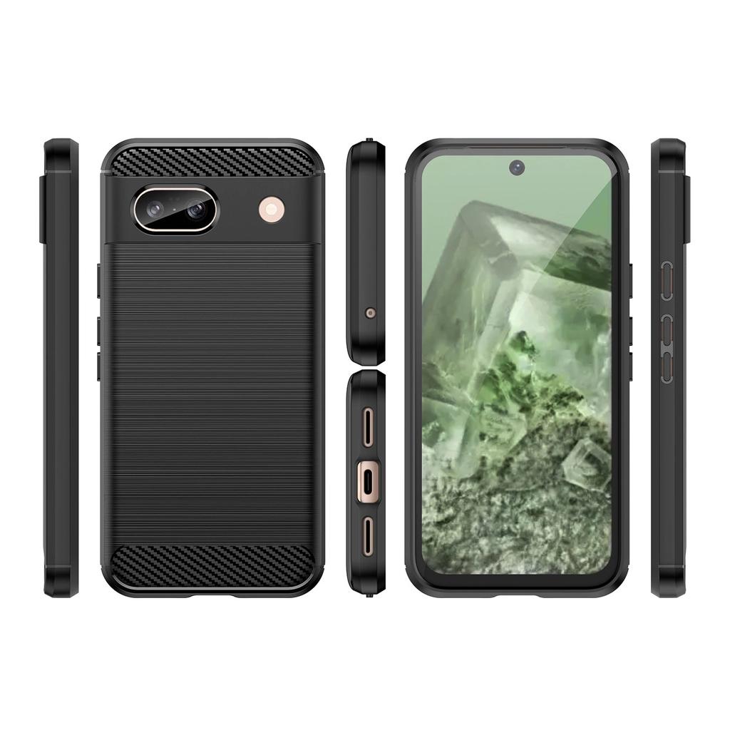 Carbon Case For Google Pixel 8A Flexible Silicone Carbon Cover - Black