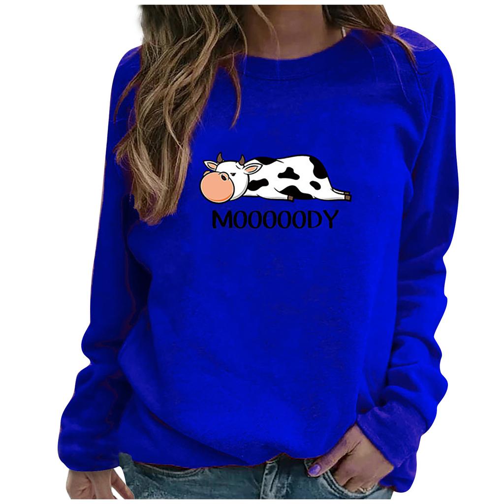 Женский модный свободный свитер с круглым вырезом и длинными рукавами с принтом коровы, топ