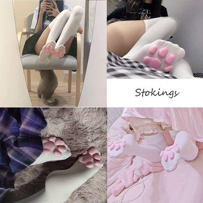 Носки с кошачьими лапками Kawaii 3D Cat Claw женские чулки Lolita Paw-Pad Thigh Socks