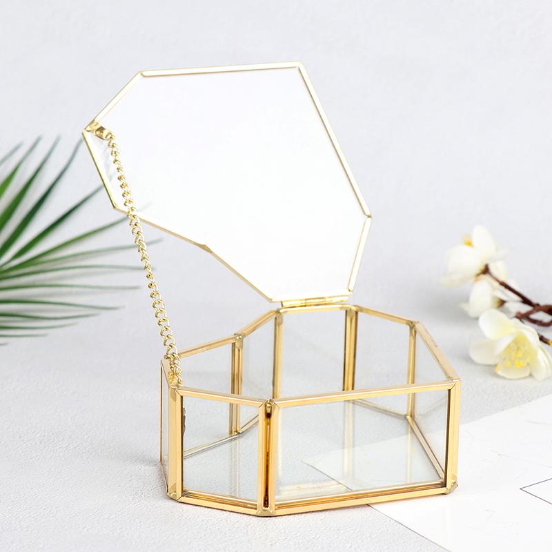 Геометрическая стеклянная шкатулка для драгоценностей в форме сердца, коробка для обручальных колец, держатель для колец