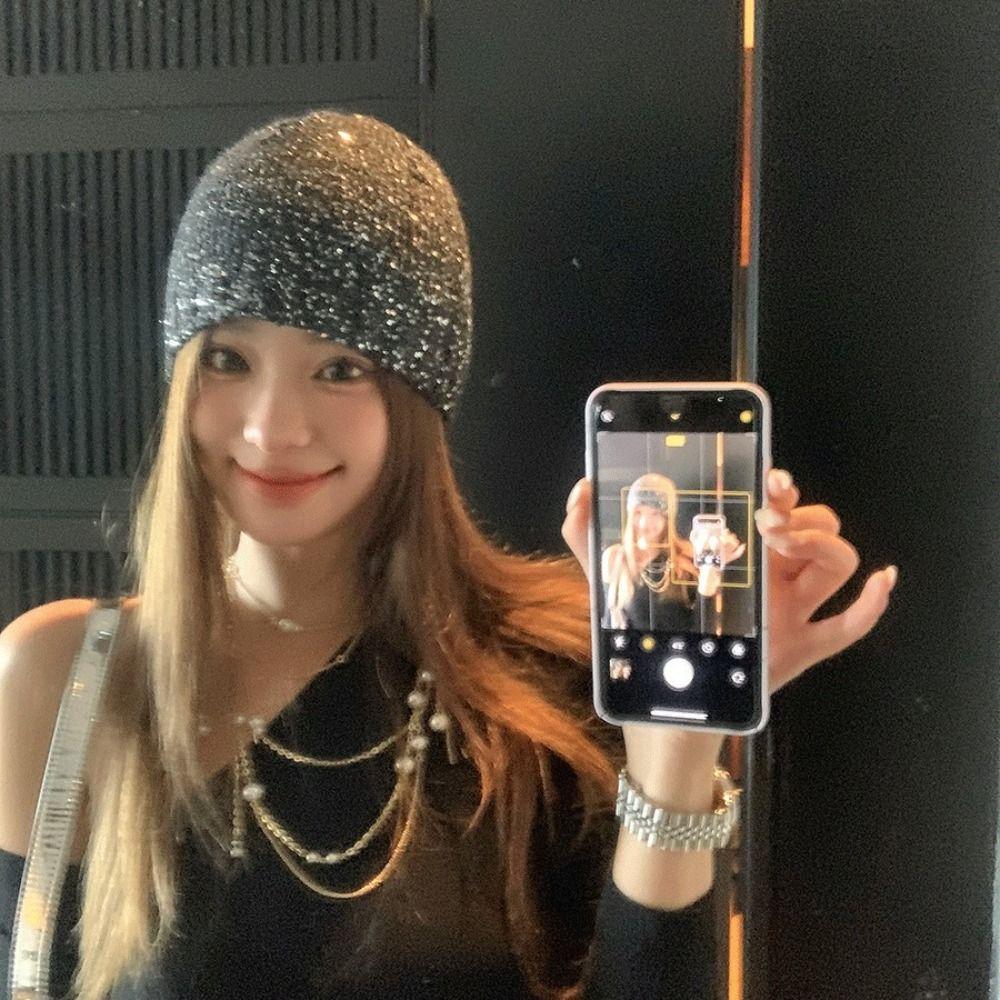 Warm Cap Sequin Knitted Hat Bow Knit Cap Casual Bowknot Beanies Hat  Autumn