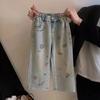 Мягкие свободные джинсы с вышивкой для девочек, весна-лето, прямые, тонкие, джинсовые брюки для маленьких девочек