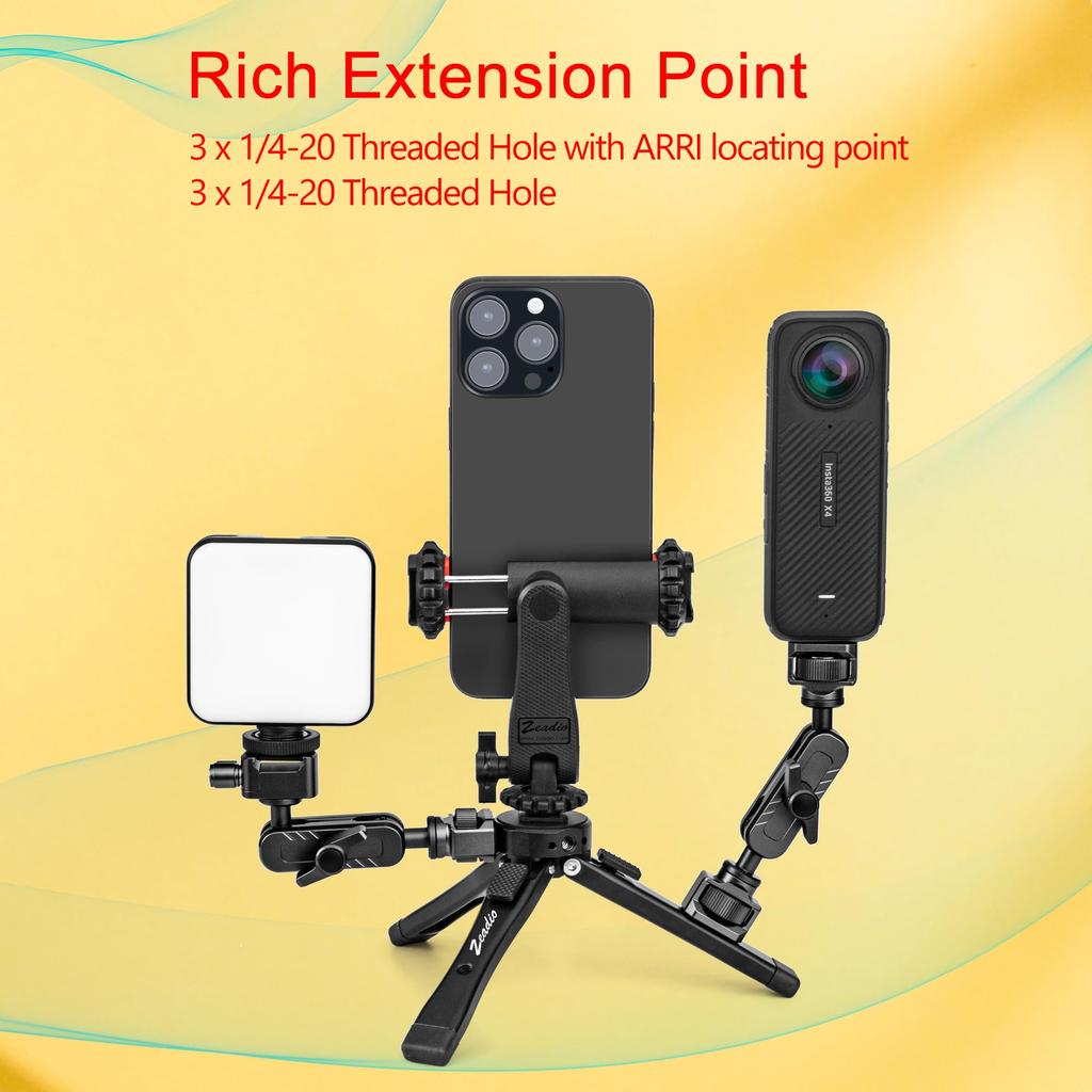 Zeadio Metal Camera Mini Height Adjustable Desktop Vlogging Tripod Stand for Smooth Osmo Vimble and Stabilizer Head Compatible with All Cameras