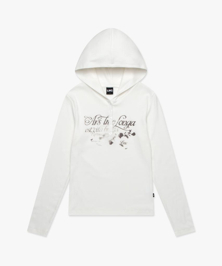 LMC Wm Button Hooded Long Slv Tee White