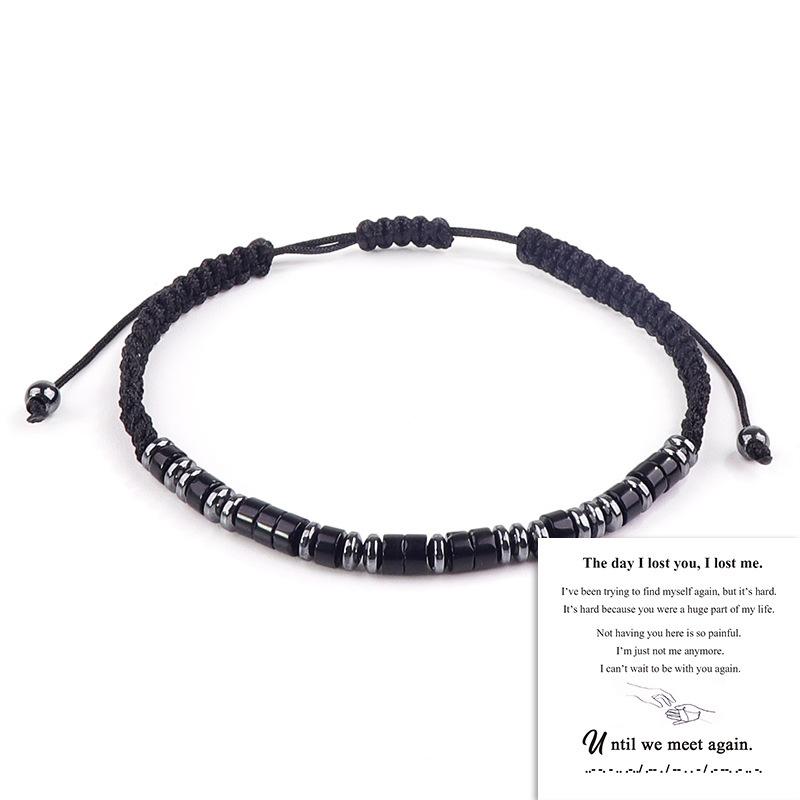 Tiger's Eye Morse Code Bracelet Unisex Black Iron Stone Separator Rope Weaving Obsidian Morse Code Bracelet