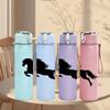 1PC Black Horse Running Silhouette Print 750ml Color Plastic Sports Water Bottle Leakproof Flip Straw Lid Suitable for Sports Office Home Use