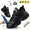 Men's Steel Toe & Puncture Proof Breathable Work Boots, Comfy Non Slip Lace Up Durable Safety Shoes for Men's Outdoor Activities
