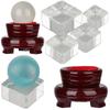 Ornament Home Decoration Square Glass Holder Wood Pedestal Crystal Sphere Base Transparent Support