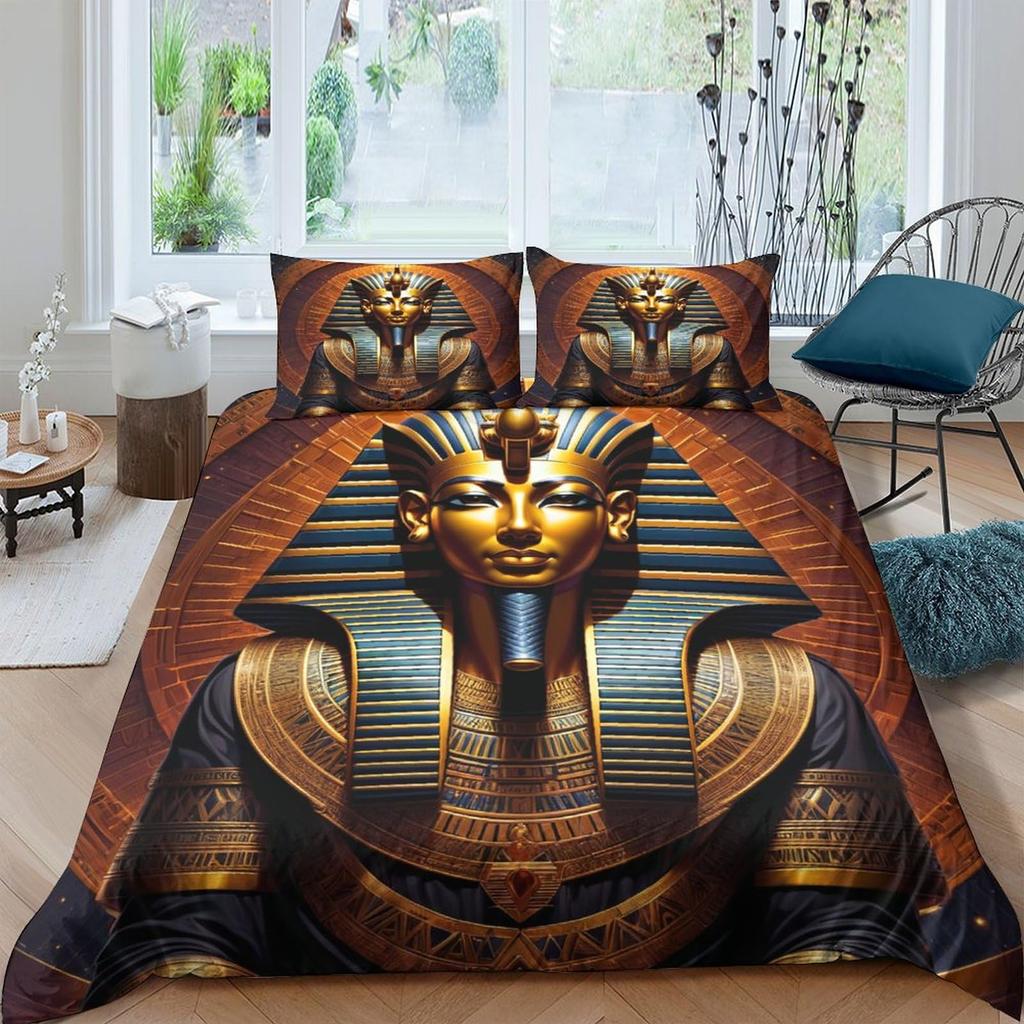 Egypt Pharaoh Duvet Cover Set Egypt Tribal Pattern Bedding Set Pyramid Sphinx Printed Comforter Cover With Zipper 2/3 Pcs Set