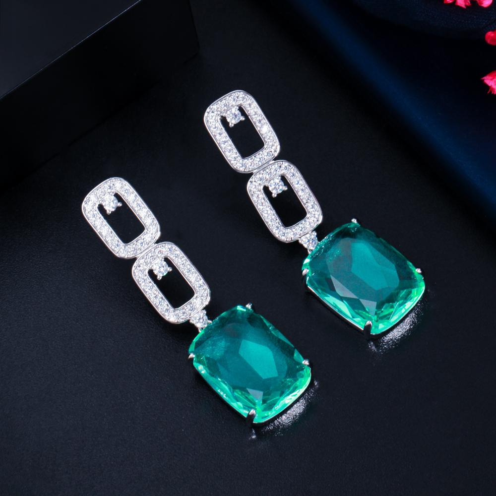 CMM Noble Gold Color Jewelry Square Zirconia Drop Earrings