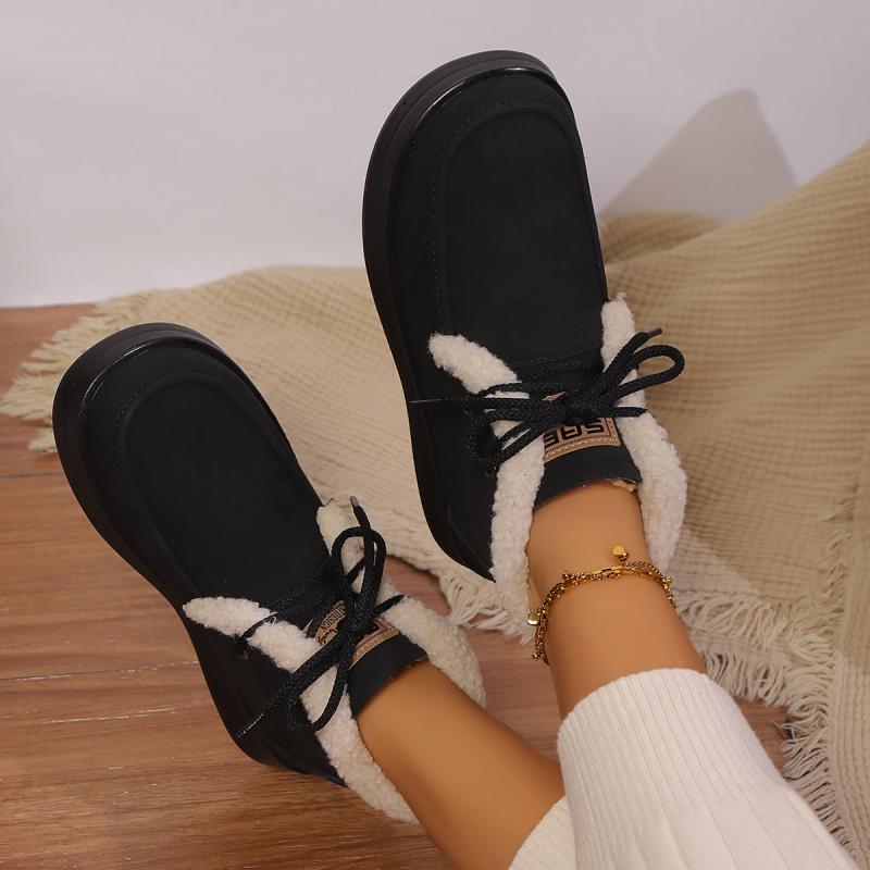 Повседневные меховые зимние ботинки на шнуровке для женщин 2025 модные ботильоны на толстой подошве с мехом зимние теплые из короткого плюша дизайнерская обувь женская
