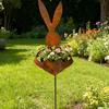 1/2Pcs Easter Bunny Planter Decoration Outdoor Patio Pathway Rusty Yard Lawn Garden Stake Metal Rabbit Flowerpot