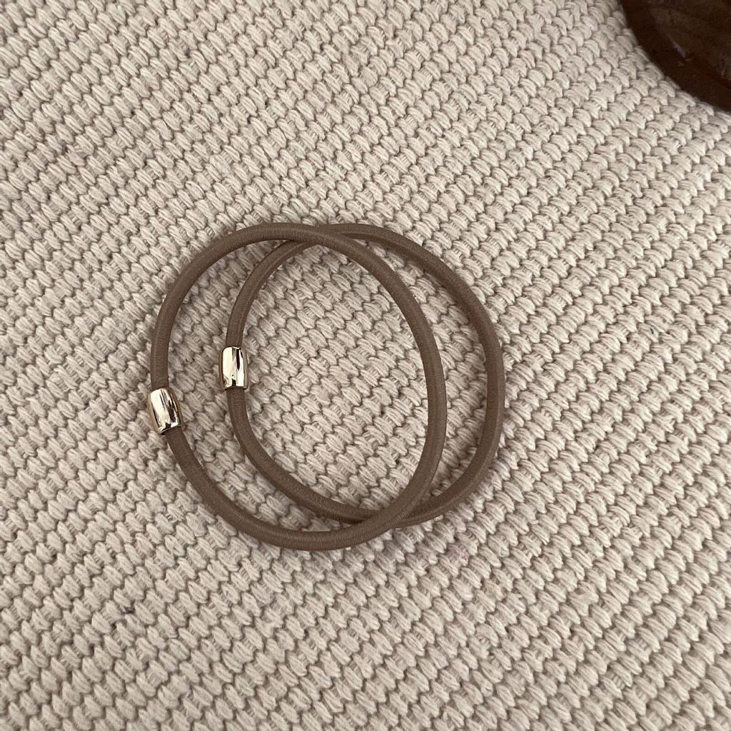 Set of 2 Korean Style Coffee Color Elastic Hair Bands with Gold Beads