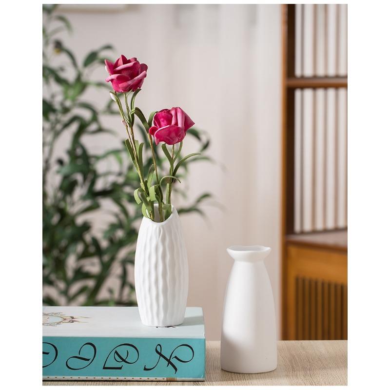 Plain-fired Matte White Ceramic Flower Arrangement Small Vase Creative and Simple Living Room Home Dried Flower Ornament