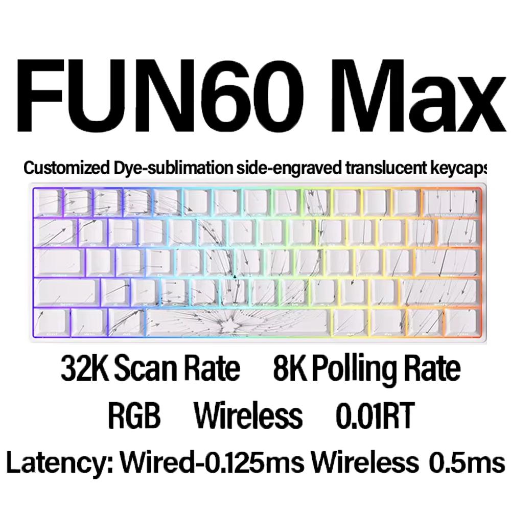 Monsgeek Fun60 Магнитная клавиатура с переключателем Tri Mode Беспроводная механическая клавиатура Custom 8KHz RT0.01 Магнитная клавиатура Аксессуар для ПК