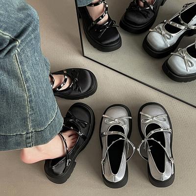 Туфли Мэри Джейн на низком каблуке женские осенние модные с бантом ретро повседневные одинарные туфли с юбкой маленькие кожаные туфли тренд