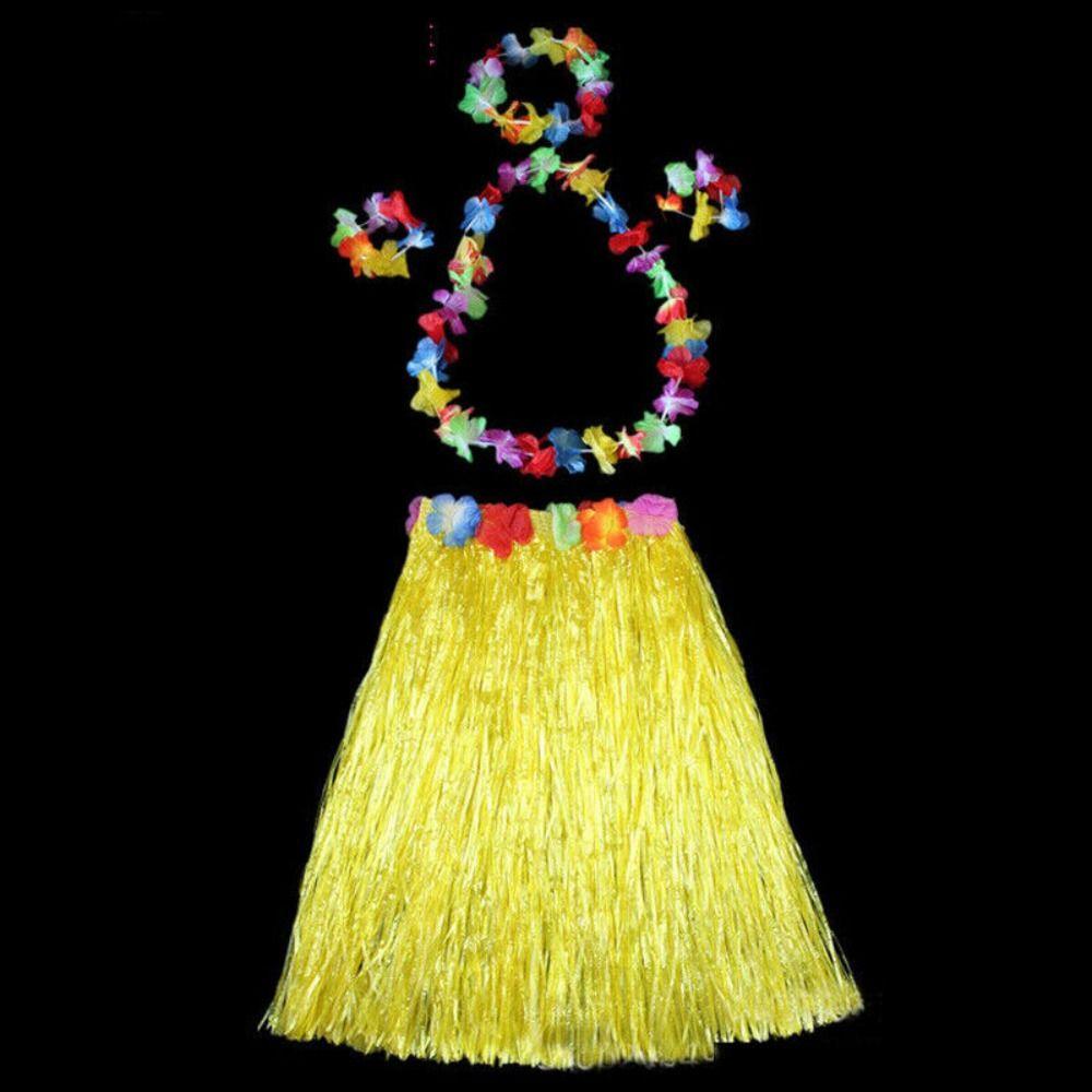 5pc/set Hula Show Hawaii Fancy Dress Costume Set Hawaiian Hula Skirt Grass Skirt Ladies