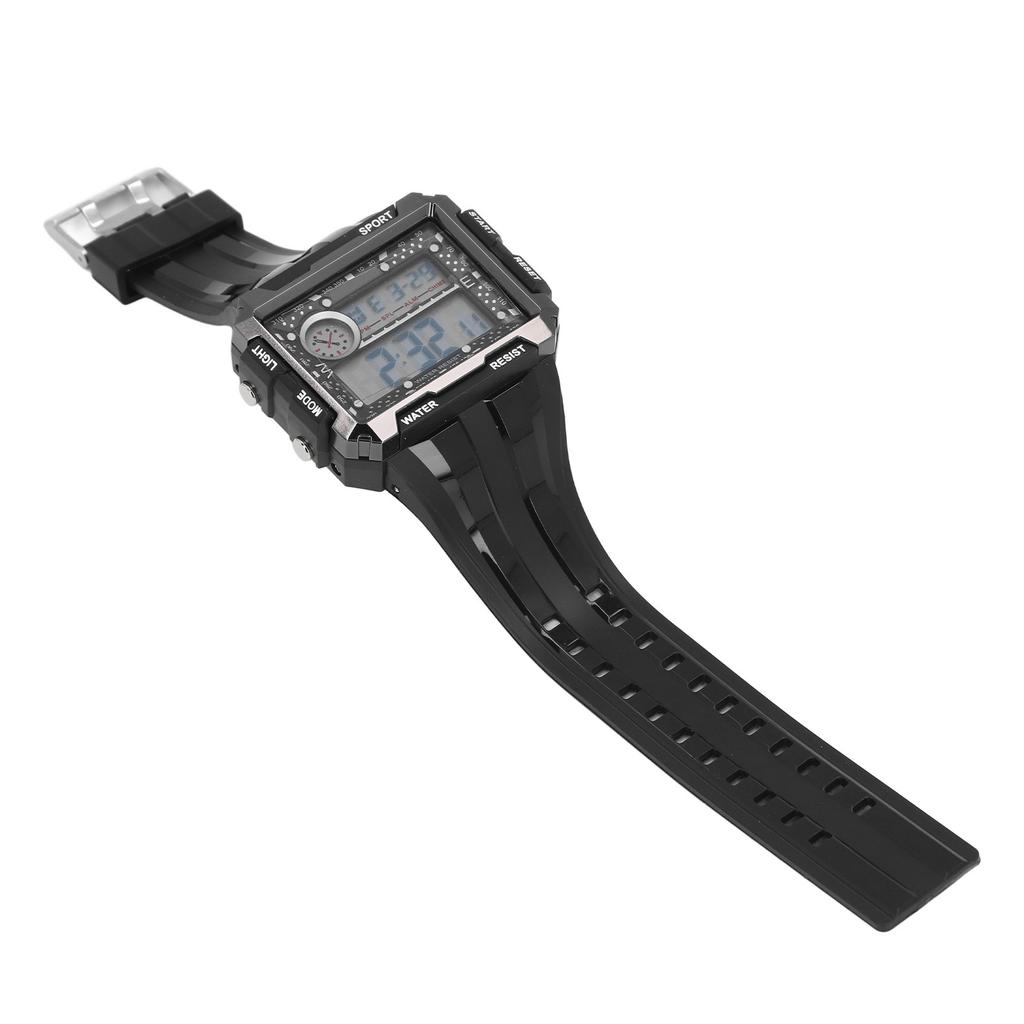 Цифровые спортивные часы Водонепроницаемые 50 м Прямоугольные часы с большим экраном и циферблатом 12/24 часа Светодиодные светящиеся наручные часы