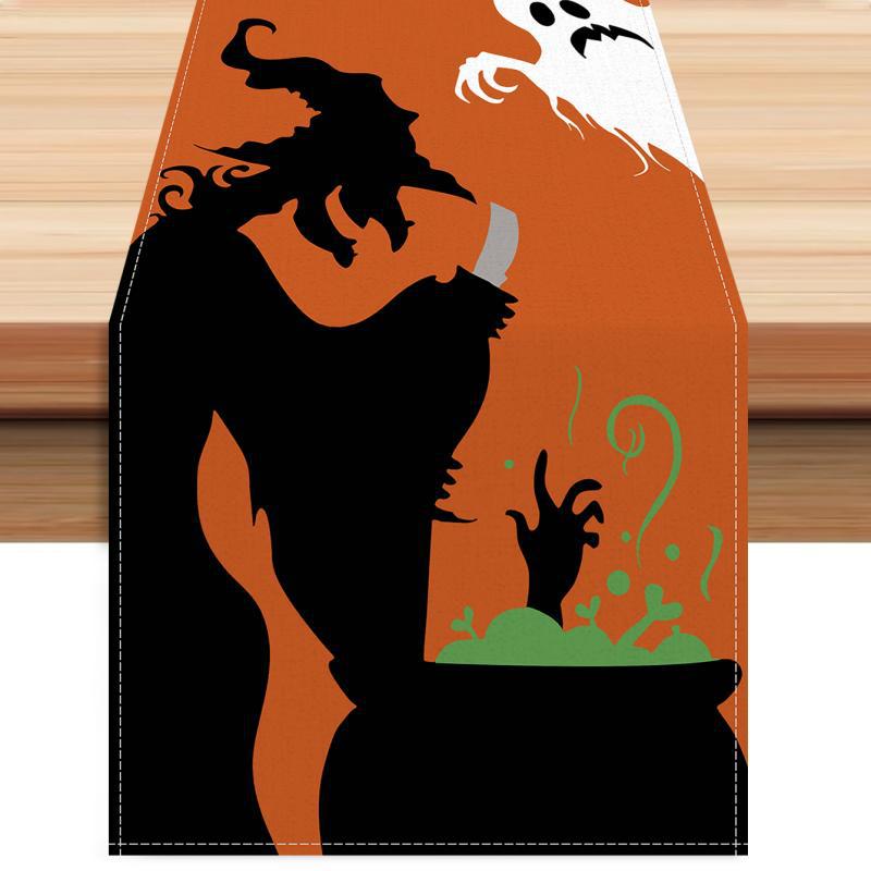 1pc Orenge Halloween Table Runner Witch Spider Web Tablecloth Dustproof Reusable Table Runner Halloween Dining Room Decoration