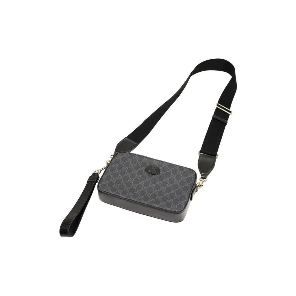 Gucci GG Monogram Canvas Messenger Crossbody Bag In Black For Unisex Daily Use