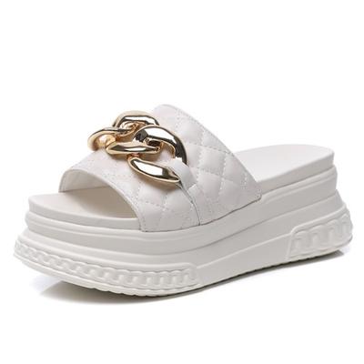 Модные высококачественные летние туфли из натуральной кожи 7 см, уличные тапочки, пляжная обувь, шлепанцы на платформе, босоножки на танкетке, пляжная обувь