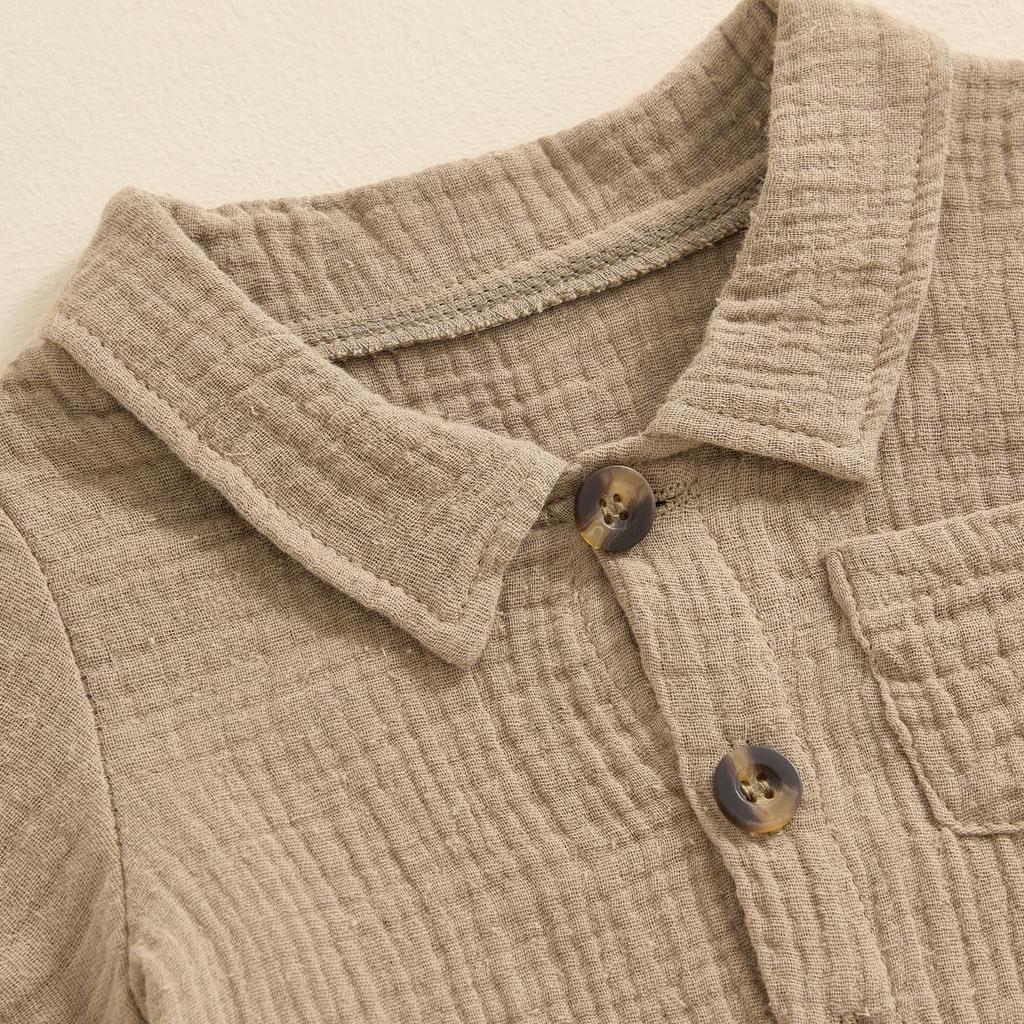 Летний комбинезон для маленьких мальчиков 3, 6, 12, 18, 24 месяцев, однотонный комбинезон на пуговицах с короткими рукавами и лацканами