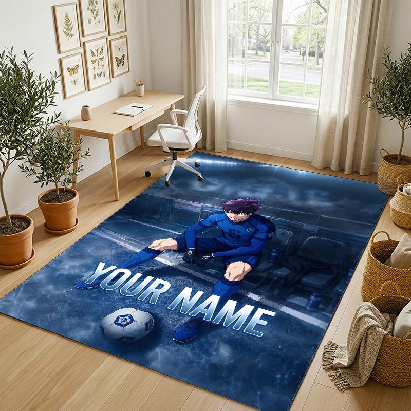 Personalized Crystal Velvet Carpet,Blue Lock Custom Printed Name, Plush Area Rug For Home Indoor Decor