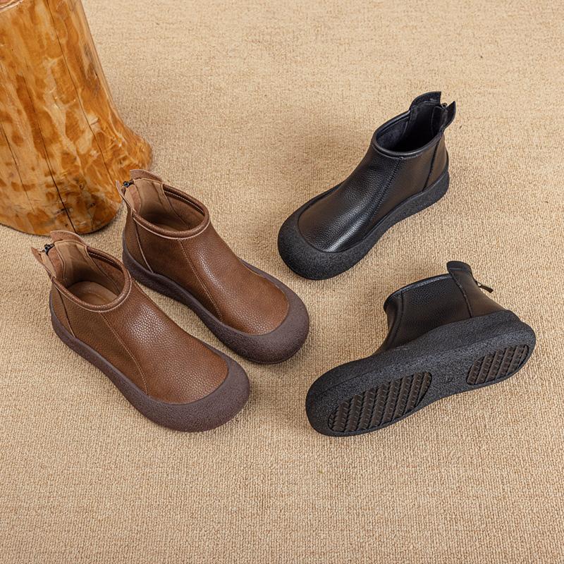 Женские ботильоны ретро осень натуральная кожа плоские женские ботильоны круглый носок повседневные женские туфли большого размера сапоги