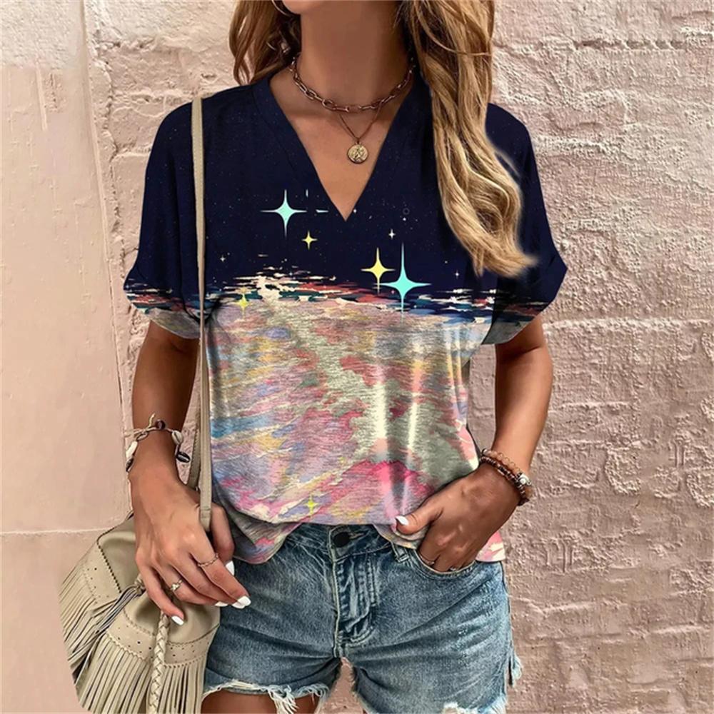 S-8XL Футболка размера плюс Летние повседневные топы с коротким рукавом Футболки Женские футболки Модная V-образная горловина Женская одежда больших размеров