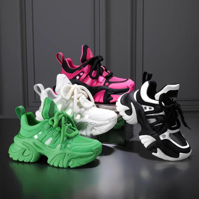 Кроссовки на толстой платформе, толстая подошва, дышащая женская повседневная обувь, на шнуровке, женская мода, весенняя обувь для прогулок на открытом воздухе 2024 г.
