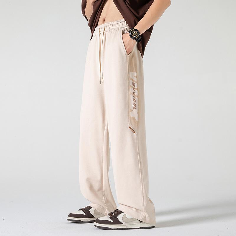Весенне-осенние новые спортивные штаны мужские модные свободные и универсальные однотонные спортивные брюки с широкими штанинами повседневные и удобные брюки