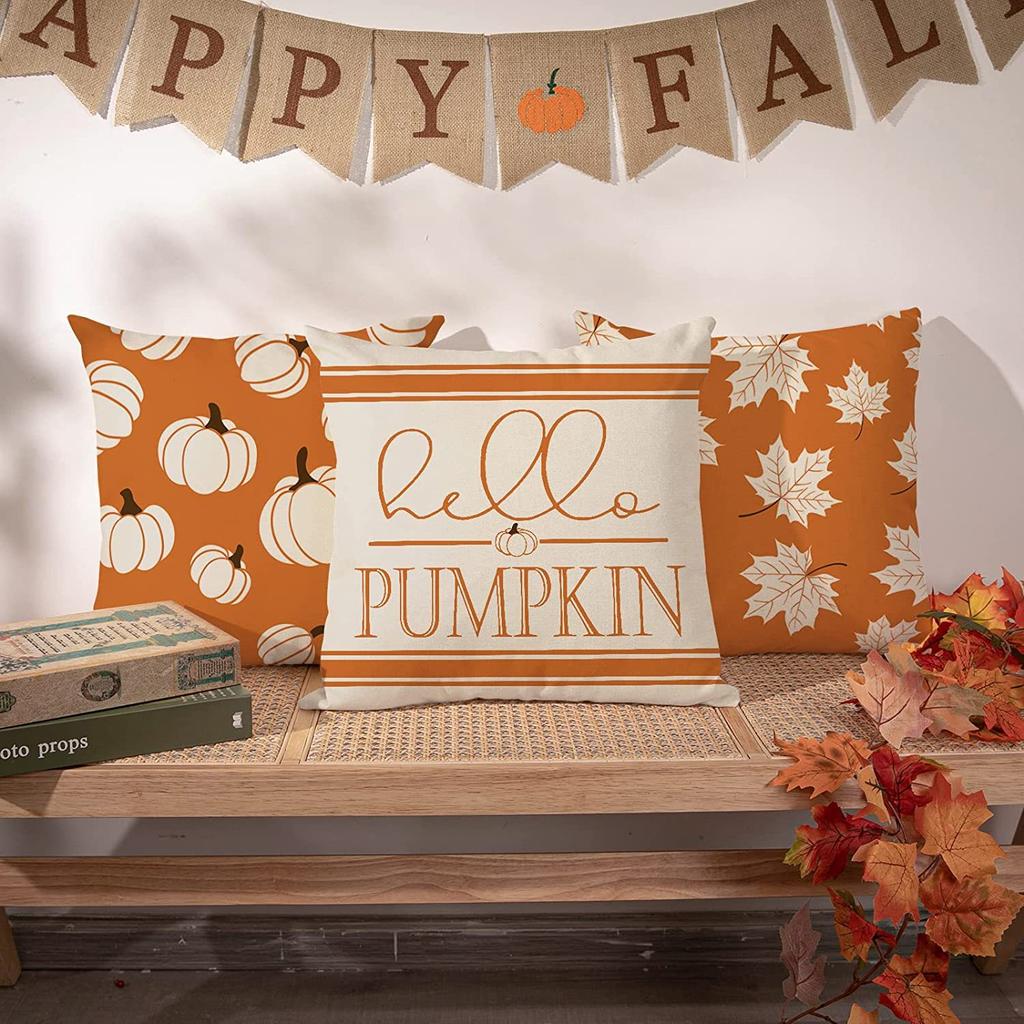 Thanksgiving Pumpkin Pillow Case Autumn Plant Flower Print Pillow Case Home Living Room Sofa Cushion Case