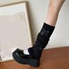 Womens Girls Japanese Cable Knitted Stretch Leg Warmers Sweet Bowknot Accent Leg Covers Footless Boot Socks Streetwear
