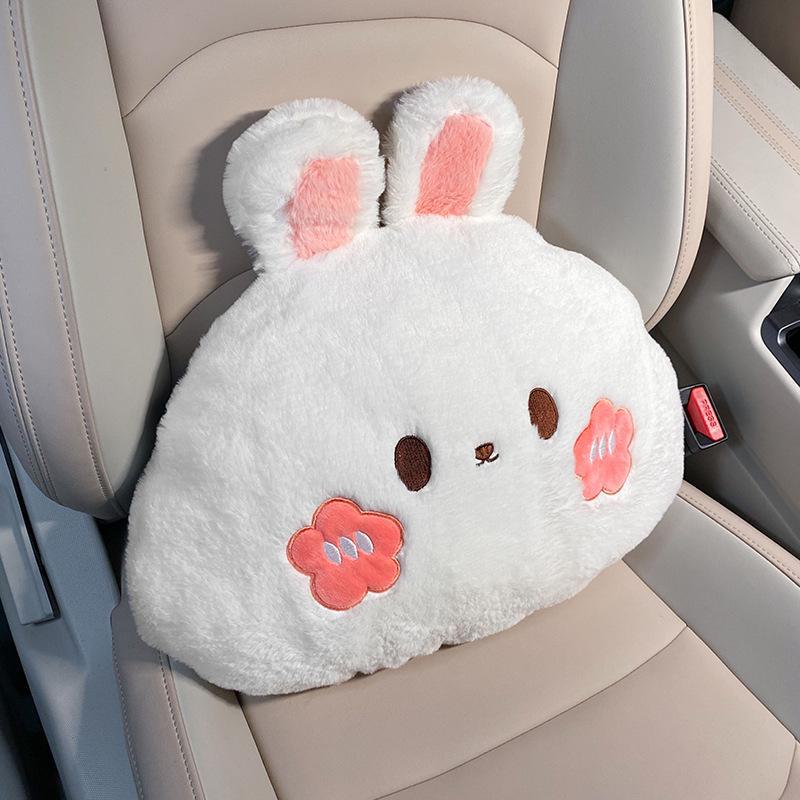 Summer Plush Car Headrest Neck Pillow Pair - Cute Cartoon Design, for All Seasons, Universal Fit for Females.