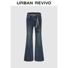 UR2025 Retro Modern Women's Flared Denim Pants with Silk Scarf Belt